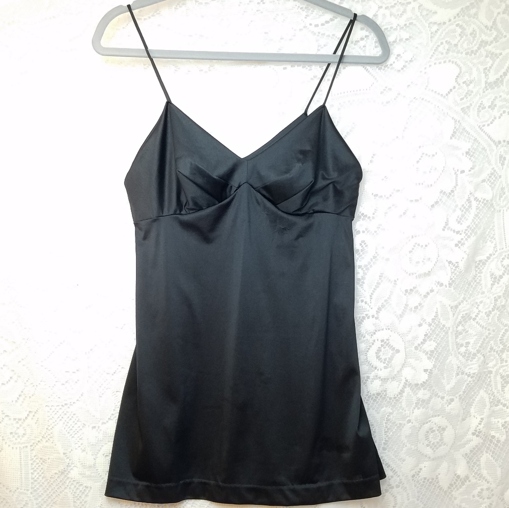 Vintage 1970s Vanity Fair All Nylon Satin Antron III Black Spaghetti Strap Cami